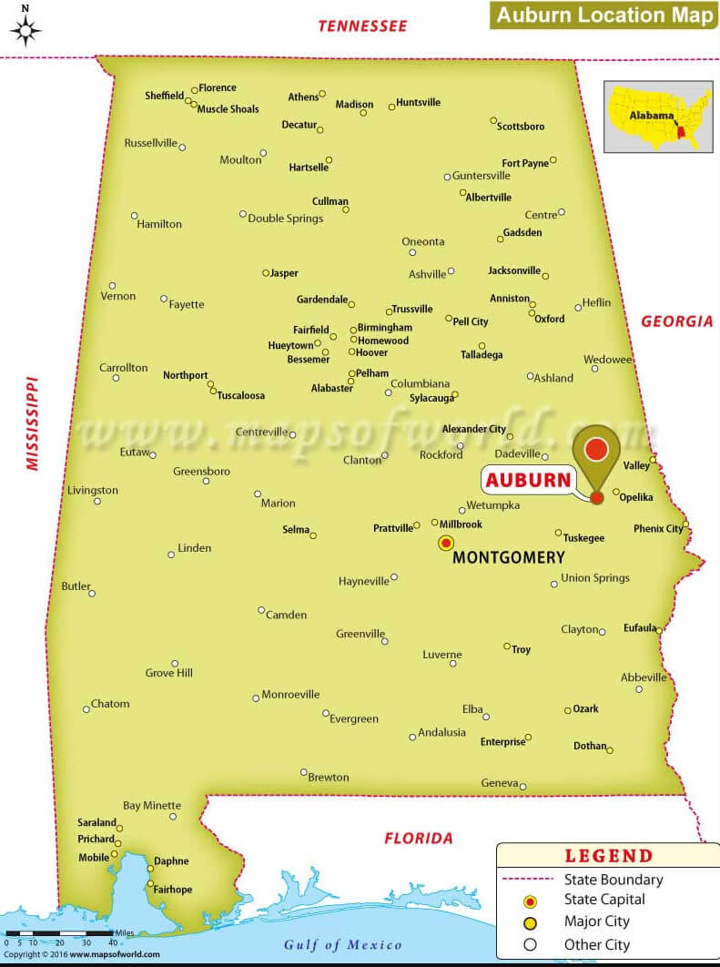 Auburn Emplacement Carte Alabama